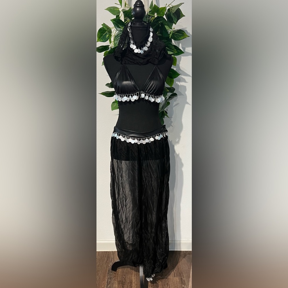Black Coin Trim Two-Piece Belly Dance Set